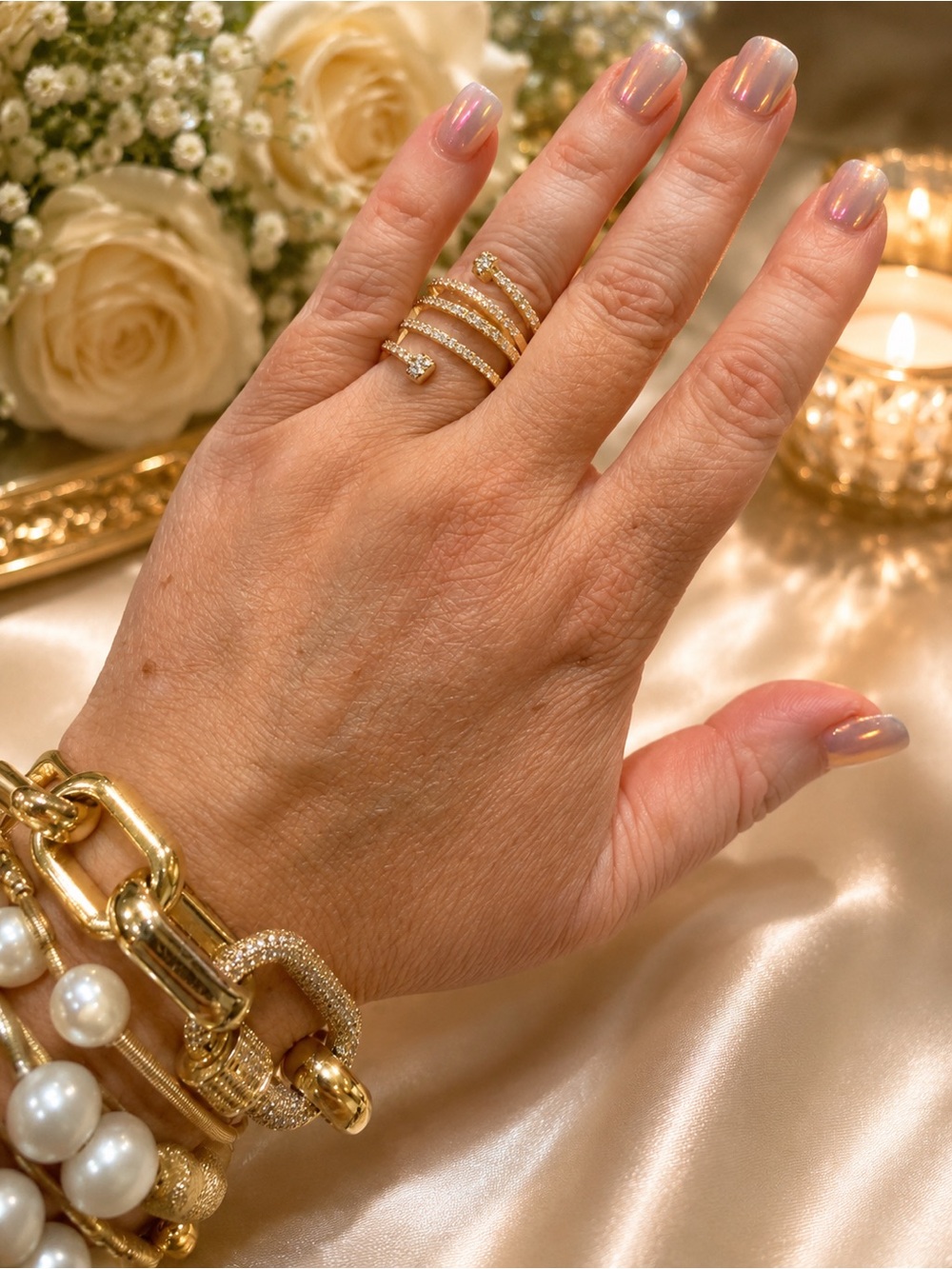 Gold Pave Spiral Statement Ring - Elegant Stackable Design